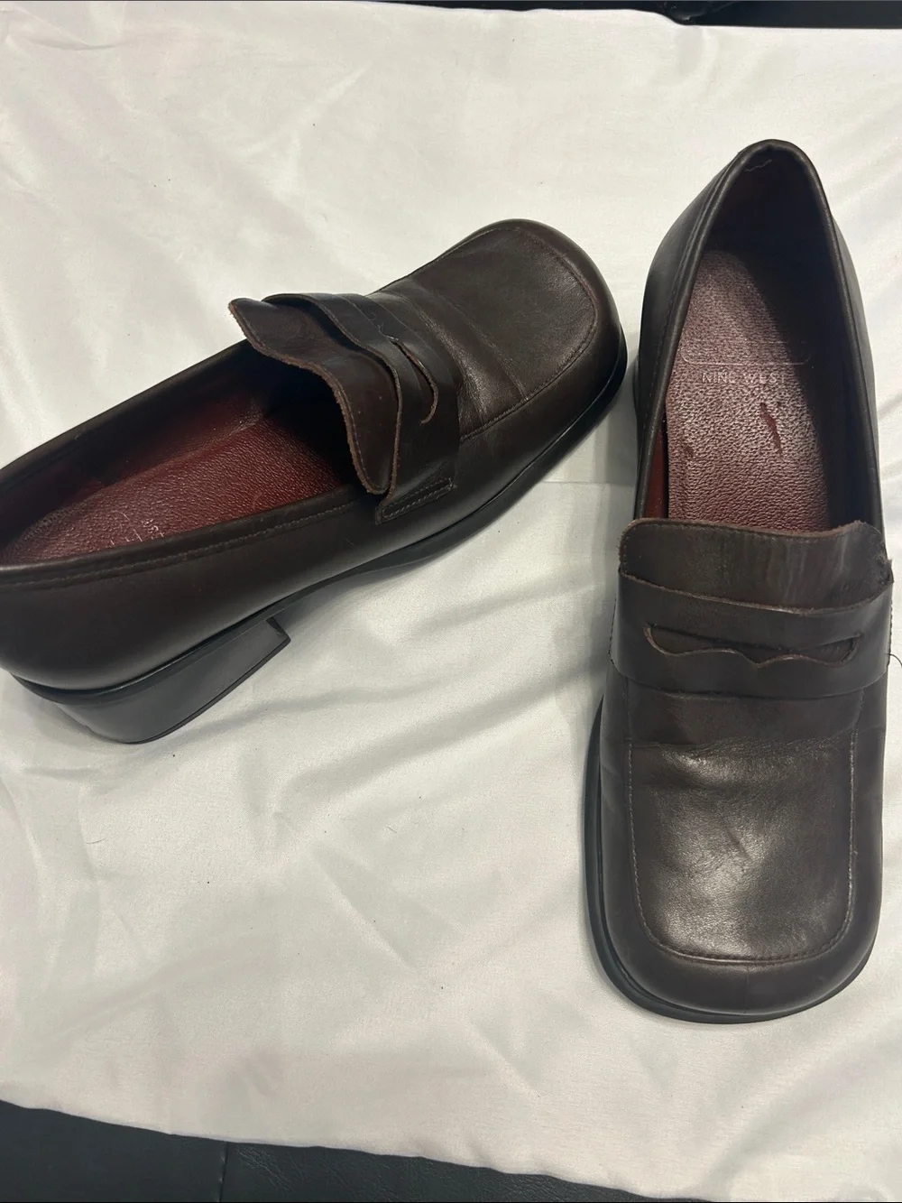 Nine West Dark Brown Leather Platform Loafers
